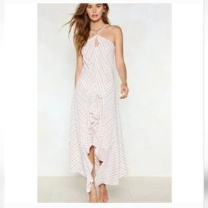 NWT Nasty Gal Striped Halter Ruffle High Low Midi Dress. 